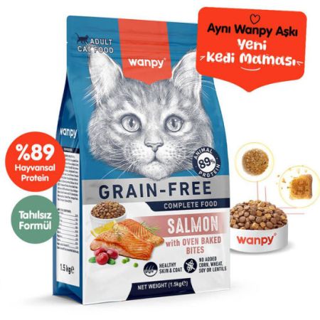Wanpy with Oven Baked Bites Tahılsız Somonlu Kedi Kuru Maması 1,5 Kg