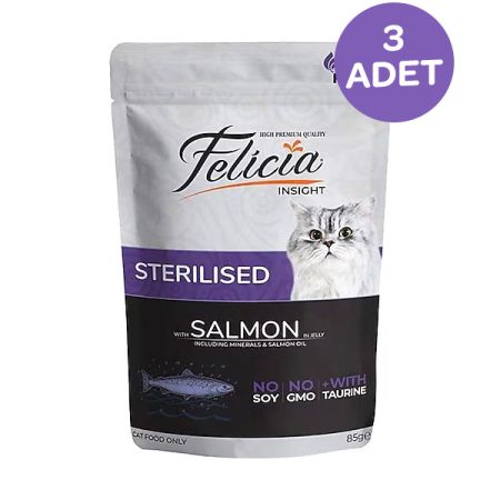 Felicia Tahılsı Sterilised Somonlu Yaş Kedi Maması 85 Gr x 12 Adet