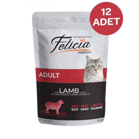 Felicia Tahılsız Yetişkin Kuzu Etli Yaş Kedi Maması 85 Gr x 12 Adet