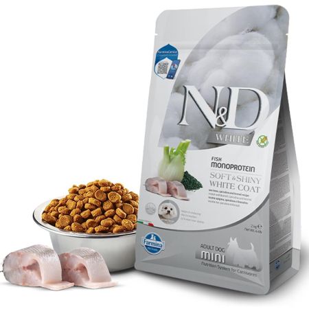 N&D White Dog Levrek, Rezene Ve Spirulina Mini Yetişkin Köpek Maması 2 kg