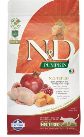ND Tahılsız Pumpkin Balkabaklı Bıldırcın Etli Narlı Kısırlaştırılmış Yetişkin Kedi Maması 5 Kg