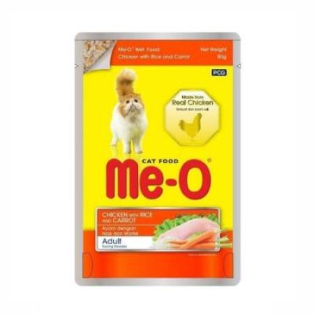 Me-O Pouch Tavuk, Pirinç ve Havuçlu Yetişkin Kedi Konservesi 80 Gr