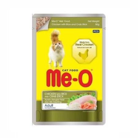 Me-O Pouch Tavuk, Pirinç ve Yengeçli Yetişkin Kedi Konservesi 80 Gr