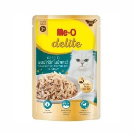 Me-O Pouch Delite Ton Balıklı ve Tavuklu Soslu Yetişkin Kedi Konservesi 70 Gr