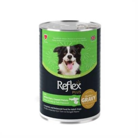 Reflex Plus Sos İçinde Beyaz Balıklı ve Tatlı Patatesli Yetişkin Köpek Konservesi 400 Gr