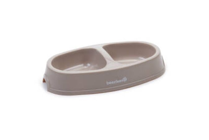 Beeztees Kedi İkili Mama ve Su Kabı, Plastik, Bej, 2x150ml