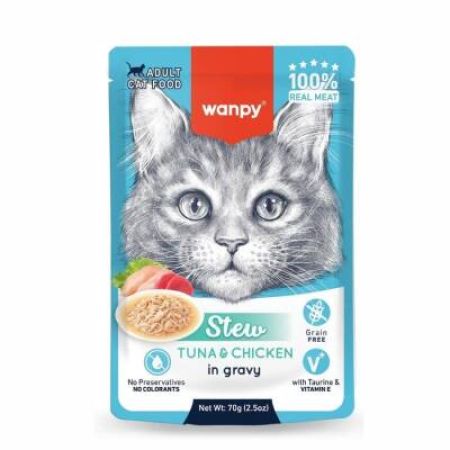 Wanpy Stew Gravy Pocuh Ton Balıklı ve Tavuklu Yetişkin Yaş Kedi Maması 70 gr