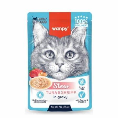 Wanpy Stew Gravy Pocuh Ton Balıklı ve Karidesli Yetişkin Yaş Kedi Maması 70 gr