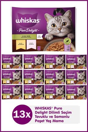 Whiskas Somonlu Ve Tavuklu Güveç Et Çeşitleri 4x85 gr (13 PAKET,52 ADET TEKLİ)