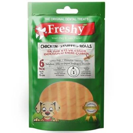 Freshy Tavuk Eti Ve Ciğer Dolgulu Deri Çubuk 13 Cm 6 lı