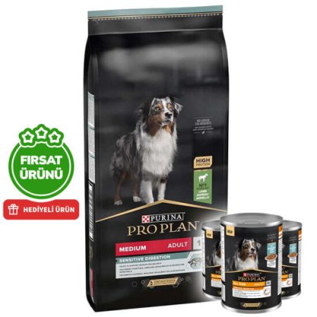 Pro Plan Kuzu Etli Hassas Sindirim Köpek Maması 10 Kg + 3 Adet Köpek Konservesi 400 Gr