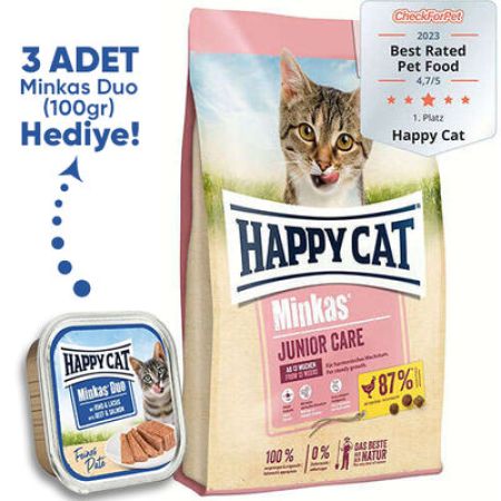 Happy Cat Minkas Junior Yavru Kedi Maması 10 Kg + 3 Adet Happy Cat 100 Gr Yaş Mama
