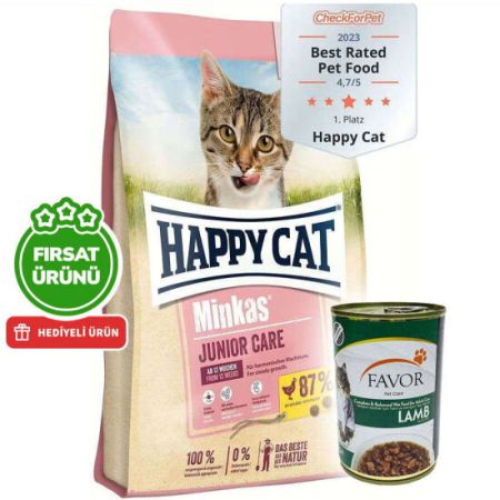 Happy Cat Minkas Junior Yavru Kedi Maması 10 Kg + 5 Adet Favor Kuzu Konservesi 400 Gr