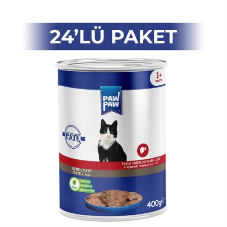 Paw Paw Pate Tavuklu Ciğerli Yetişkin Kedi Konservesi 400 gr 24 Adet