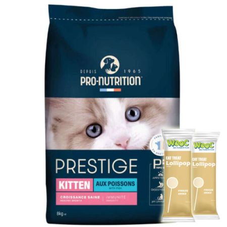 Pro Nutrition Prestige Kitten Balıklı Yavru Kedi Maması 8 Kg + 2 Adet Wooc Lolipop Ödül