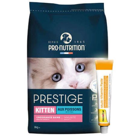 Pro Nutrition Prestige Kitten Balıklı Yavru Kedi Maması 8 Kg + Gimcat 20 Gr Multivitamin Paste