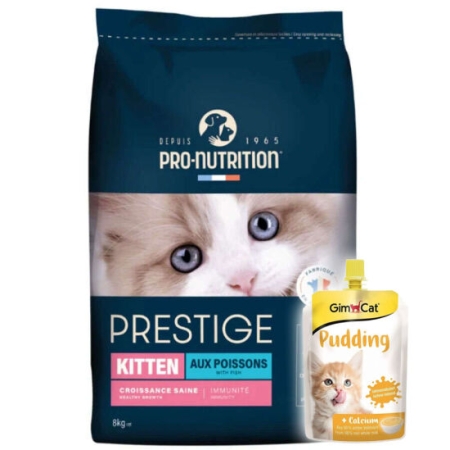 Pro Nutrition Prestige Kitten Balıklı Yavru Kedi Maması 8 Kg + Gimcat Kedi Pudingi 150 Gr