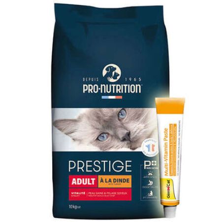 Pro Nutrition Prestige Dinde Hindi Etli Kedi Maması 10 Kg + Gimcat 20 Gr Multivitamin Paste