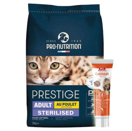 Pro Nutrition Prestige Sterilised Tavuk Etli Kısırlaştırılmış Kedi Maması 2 Kg + Biopet Active Malt Paste 25 ML
