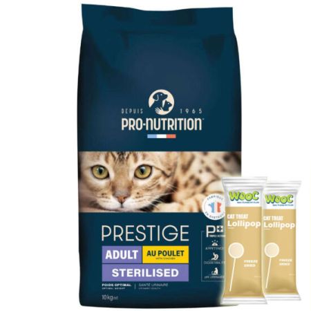 Pro Nutrition Prestige Sterilised Tavuk Etli Kısırlaştırılmış Kedi Maması 10 Kg + 2 Adet Wooc Lolipop Ödül