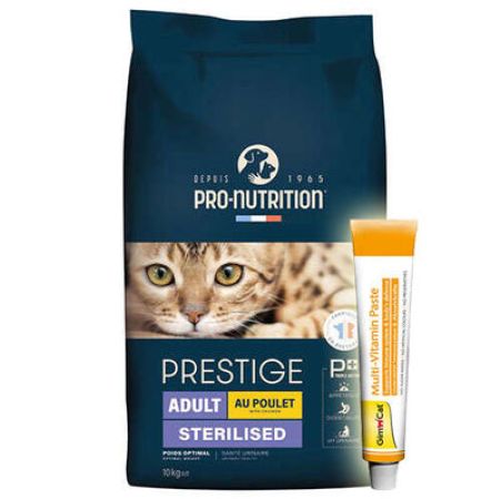 Pro Nutrition Prestige Sterilised Tavuk Etli Kısırlaştırılmış Kedi Maması 10 Kg + Gimcat 20 Gr Multivitamin Paste