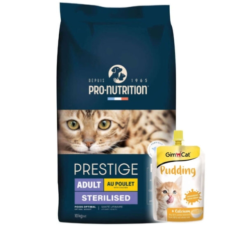 Pro Nutrition Prestige Sterilised Tavuk Etli Kısırlaştırılmış Kedi Maması 10 Kg + Gimcat Kedi Pudingi 150 Gr