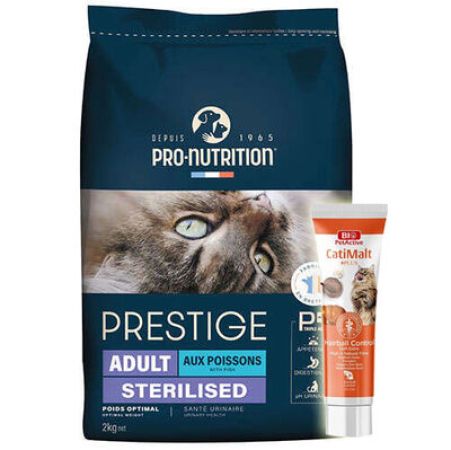 Pro Nutrition Prestige Sterilised Balıklı Kısırlaştırılmış Kedi Maması 2 Kg + Biopet Active Malt Paste 25 ML