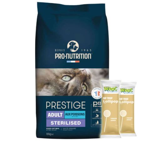 Pro Nutrition Prestige Sterilised Balıklı Kısırlaştırılmış Kedi Maması 10 Kg + 2 Adet Wooc Lolipop Ödül