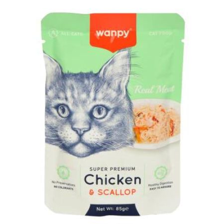 Wanpy Pouch Tavuklu ve Deniz Taraklı Kedi Konservesi 85 gr