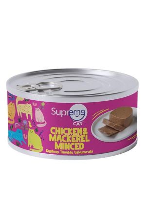 Superme Cat Tavuklu ve Uskumrulu Kıyılmış Yetişkin Konserve Kedi Maması 85gr - 5 Adet