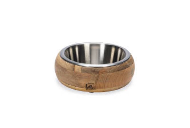 Beeztees DBL Köpek Mama Su Kabı, Dışı Masif Ahşap, Paslanmaz Çelik, 16,5cm, 650ml