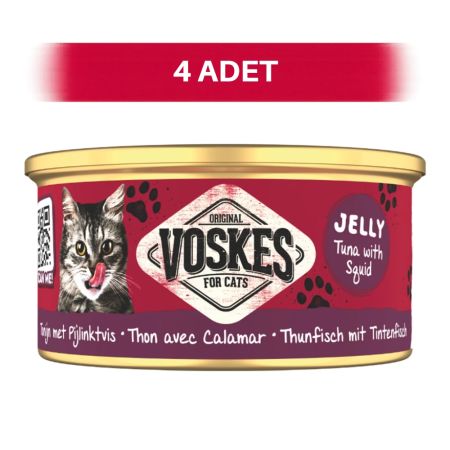Voskes Jöle İçinde Ton Balıklı ve Kalamarlı Yetişkin Kedi Konservesi 4 x 85 gr