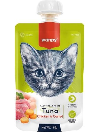 Wanpy Taze Ton Balıklı, Tavuklu ve Havuçlu Ezme Kedi Ödül Maması 90 gr