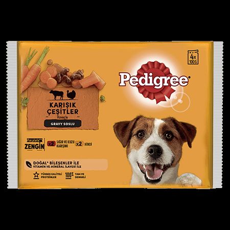 Pedigree Pouch Sığır Etli Kuzulu ve Hindili Yetişkin Köpek Konservesi 4x 100gr
