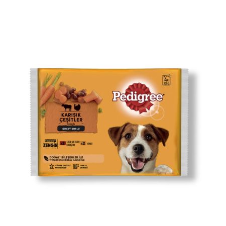 Pedigree Sığır Etli, Kuzulu ve Hindili Pouch Yetişkin Köpek Yaş Maması 4 x 100 gr