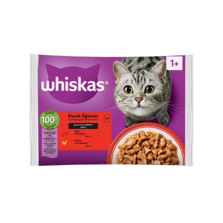 Whiskas Sığırlı ve Tavuklu Pouch Yetişkin Kedi Yaş Maması 4 x 85 gr