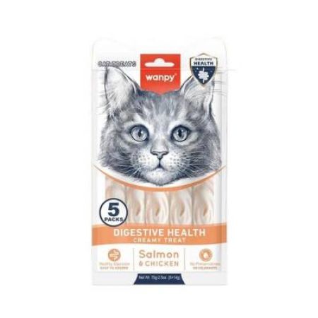 Wanpy Digestive Health Somon Balığı ve Tavuklu Sıvı Krema Kedi Ödülü 5x14 Gr