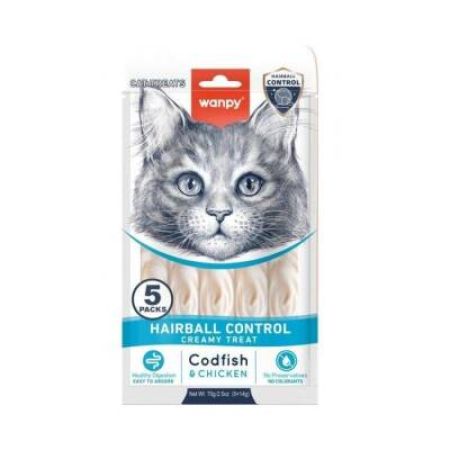 Wanpy Hairball Control Morina Balığı ve Tavuklu Sıvı Krema Kedi Ödülü 5x14 Gr