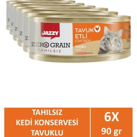 Jazzy Zero Grain Yetişkin Kedi Tavuklu Kedi Konservesi 90 Gr X 6 Adet