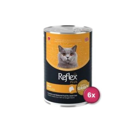 Reflex Plus Sos İçinde Et Parçacıklı Dana Etli Yetişkin Kedi Konservesi 400 Gr X 6 Adet