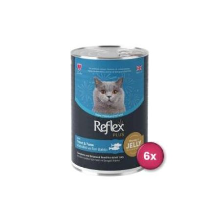 Reflex Plus Jöle İçinde Et Parçacıklı Alabalıklı ve Ton Balıklı Yetişkin Kedi Konservesi 400 Gr X 6 Adet
