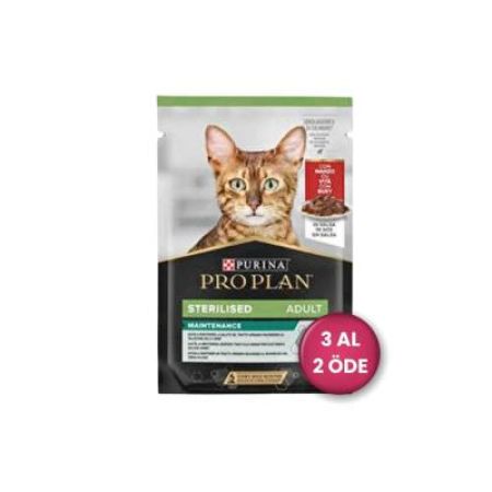 Pro Plan Pouch Sos İçinde Sığır Etli Kısırlaştırılmış Kedi Konservesi 85 gr 3 Al 2 Öde