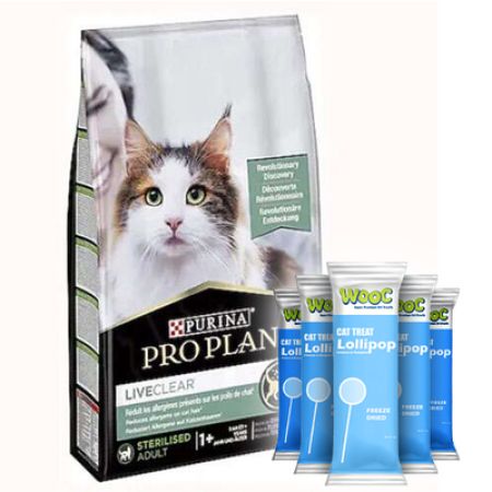 Pro Plan Live Clear Sterilised Hindi Kısırlaştırılmış Kedi Maması 7 Kg + 5 Adet Wooc Kedi Ödülü Lolipop