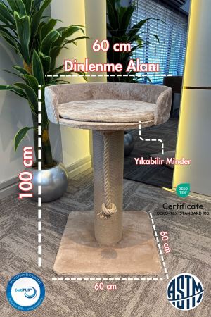 Woolart Skye Lüks Kedi Tırmalama, Halatlı Oyuncak, Minderli Dinlenme Alanı Bej