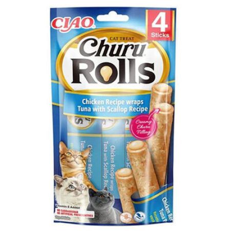Inaba Ciao Churu Rolls Sticks Deniz Taraklı Tavuk Sargılı ve Ton Balıklı Kedi Ödül Maması 4 x 10 Gr