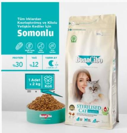 BonaCibo Light Sterilised Somonlu  Kısırlaştırılmış Kediler için Yetişkin Kedi Maması 15 kg