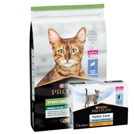 Pro Plan Kısırlaştırılmış Tavşanlı Kedi Maması 10 Kg + Hydra Care Yaş Mama 75 Gr x 10 Adet