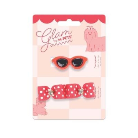 M-Pets Glam Gözlük ve Fiyonklu Kedi ve Köpekler İçin Aksesuar Toka Kırmızı