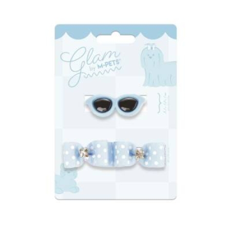 M-Pets Glam Gözlük ve Fiyonklu Kedi ve Köpekler İçin Aksesuar Toka Mavi