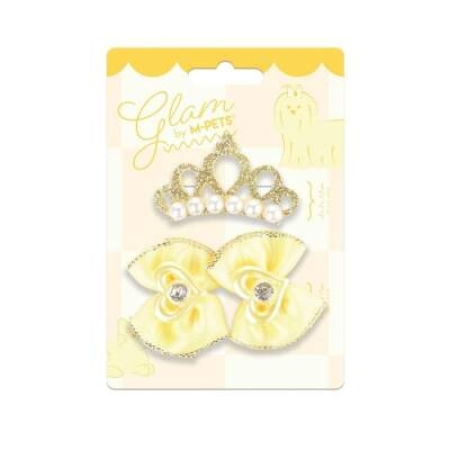 M-Pets Glam Taç ve Fiyonklu Kedi ve Köpekler İçin Aksesuar Toka Sarı